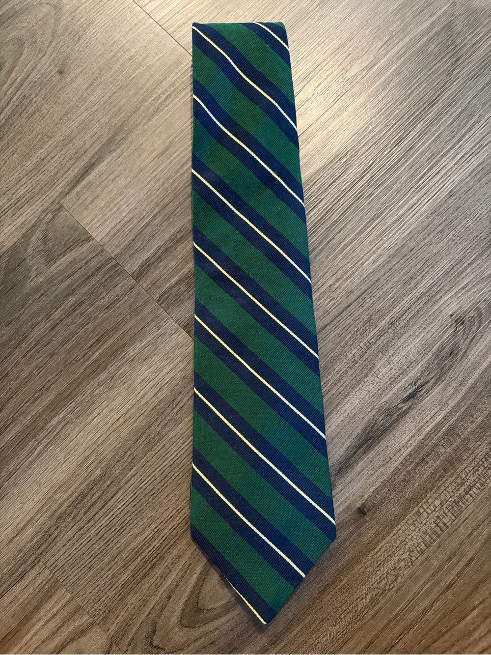 Vintage Bert Pulitzer 100% Silk Tie Green Navy Yellow Striped Preppy